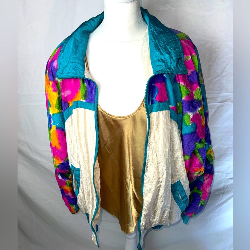 Vintage 70’s Colorful Bomber Windbreaker with Gold Silk Tank Set
